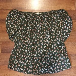 i.JOAH off the shoulder feather shirt